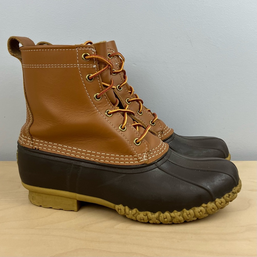 L.L. Bean Men’s Size 9.0 Wide Unlined Brown Leather Duck Boots Lace Up Classic